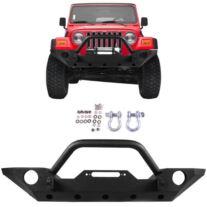 2007-2018 Jeep Wrangler JK Textured Hard Steel Front Bumper with Winch Guard