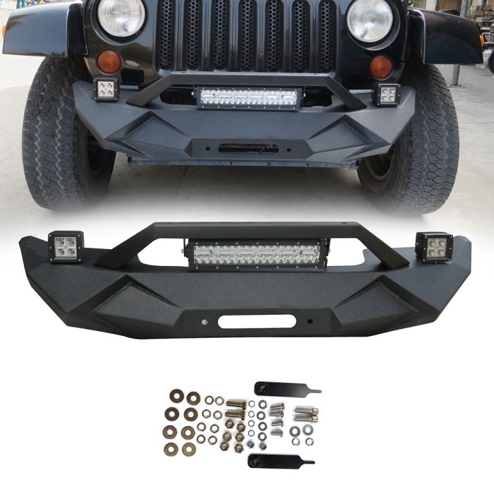 2007-2018 Jeep Wrangler/Wrangler JK Texture Black Steel Front Bumper(E160120-hk-411CP) - 1 piece
