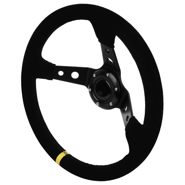 350mm Deep Dish 6 Bolt Sport Racing Steering Wheel Suede Leather W/ Horn Yellow