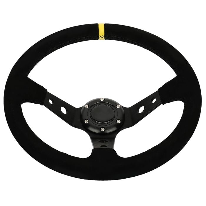 350mm Deep Dish 6 Bolt Sport Racing Steering Wheel Suede Leather W/ Horn Yellow
