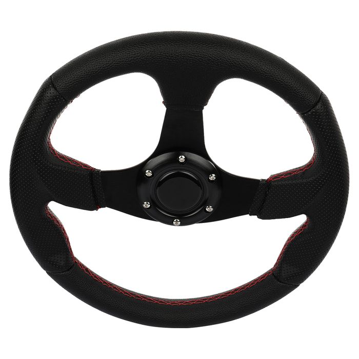 320mm Black Spoke Red Stitch Lightweight 6-Bolt Leather Racing Steering Wheel