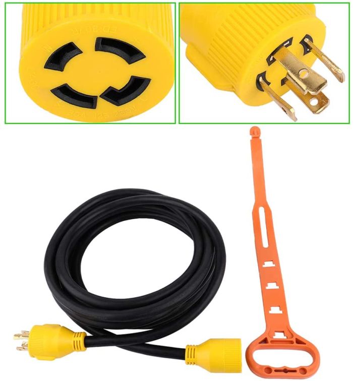Generator Extension Cord 20 Ft 4 Prong 30 Amp Adapter Plug