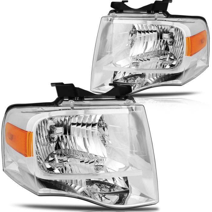 2007-2014 Ford Expedition Headlights Assembly Driver and Passenger Side Chrome Housing