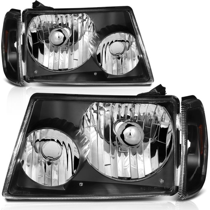 2001-2011 Ford Ranger Headlights Assembly Driver and Passenger Side Black Housing 