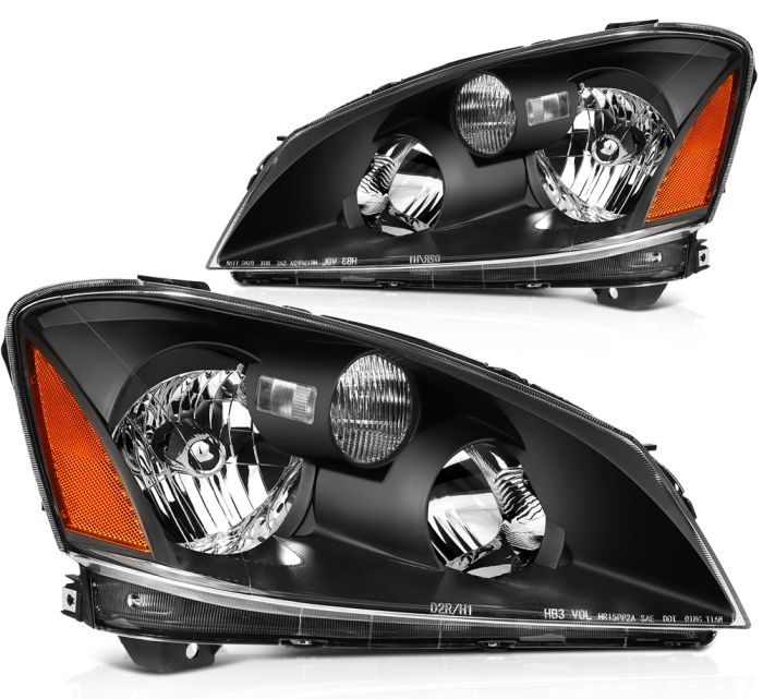 2005-2006 Nissan Altima Headlights Assembly Driver and Passenger Side Black Housing 