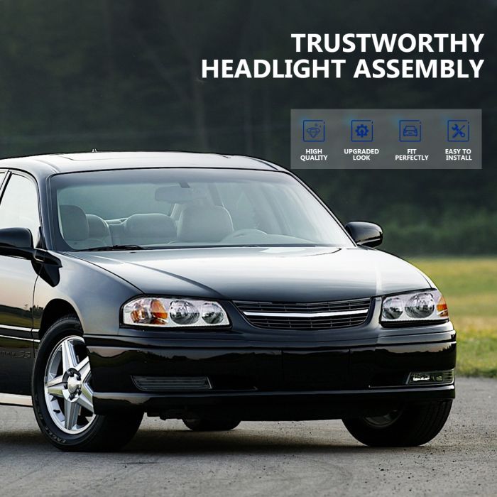 2000-2005 Chevrolet Impala Headlight Assembly Driver and Passenger Side Chrome Housing 