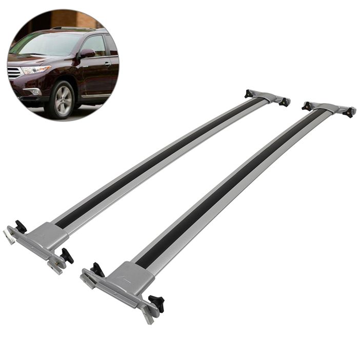 For Toyota Highlander 2008-2013 Silver Rubber Roof Top Rack Cross Bars Car Set 2Pcs