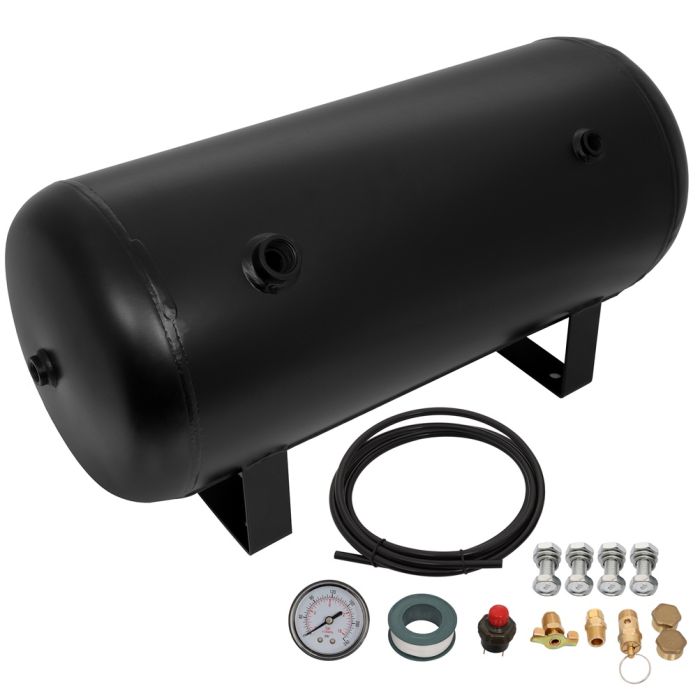 5 Gallon Air Tank 200 PSI Black With Air Gauge Switch For Train Truck Van Horn