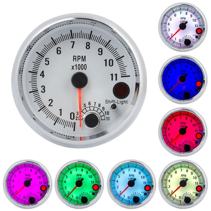 95mm 7 Colors LED Light Car Tachometer Tacho Gauge Meter 0-11000RPM
