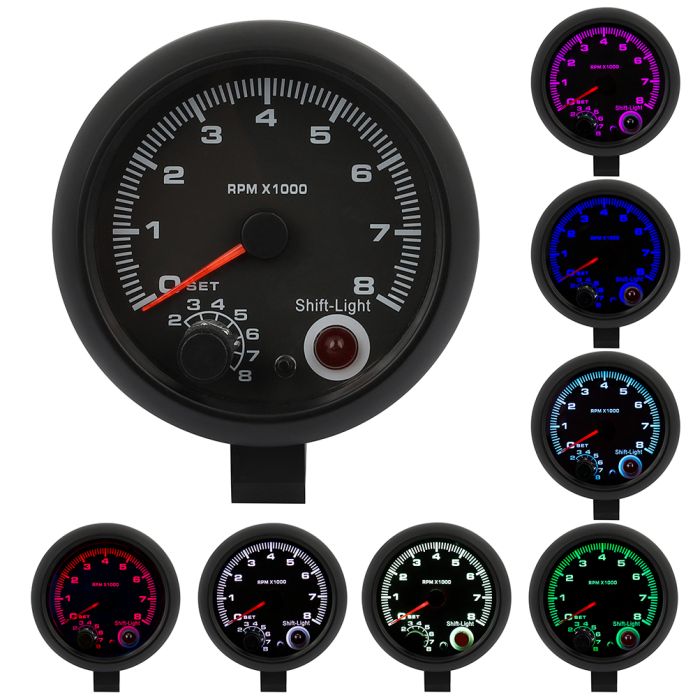 Universal Car Tachometer Tacho Gauge Meter Shift 7 Colors LED Light 0-8000 RPM
