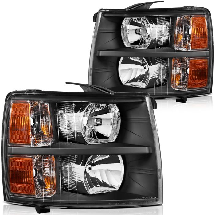 2007-2013 Chevy Silverado 1500 3500/07-14 Silverado 2500 Headlight Assembly Driver and Passenger Side Black Housing 