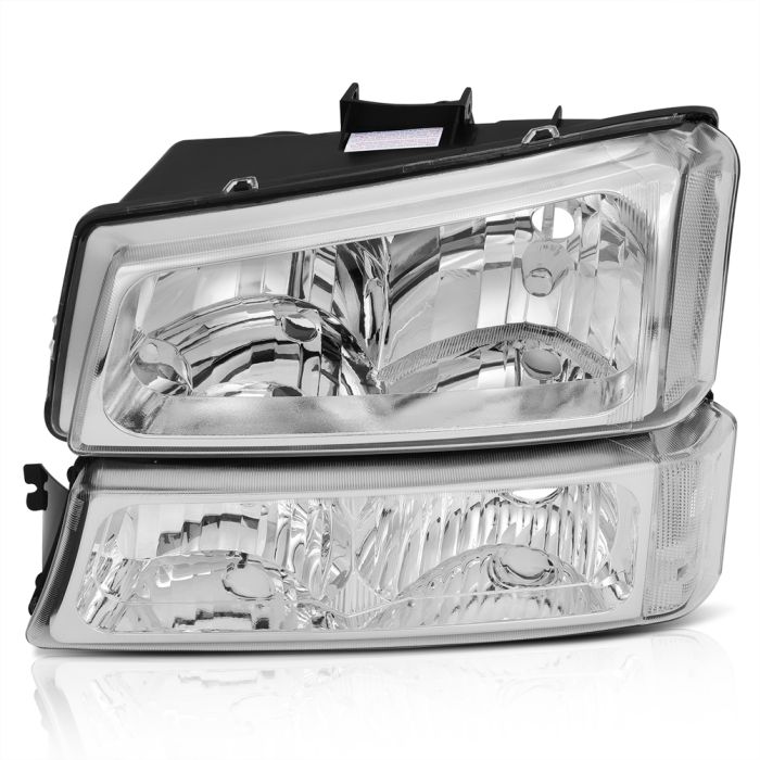 2003-2006 Chevy Avalanche/Silverado 1500 2500 3500 Headlights Assembly Driver and Passenger Side Chrome Housing