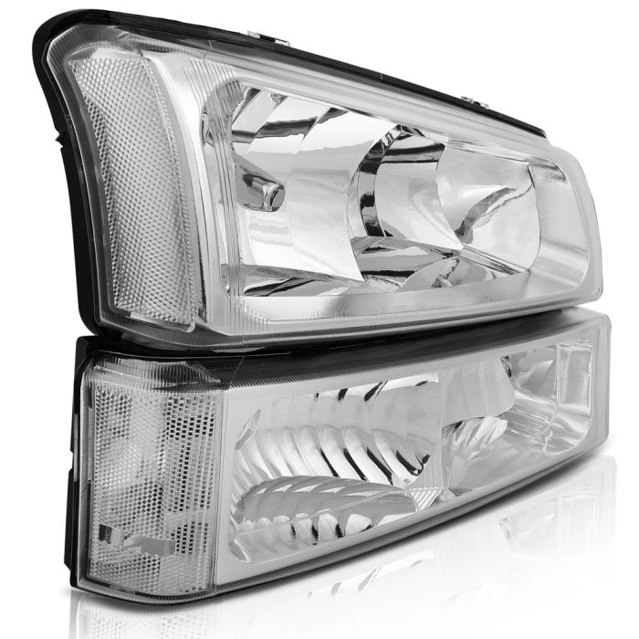 2003-2006 Chevy Avalanche/Silverado 1500 2500 3500 Headlights Assembly Driver and Passenger Side Chrome Housing
