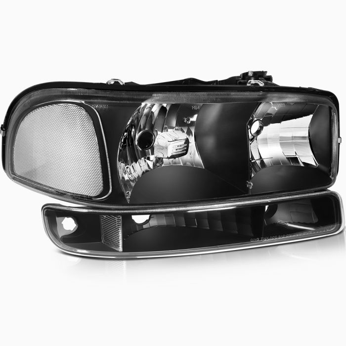 1999-2006 GMC Yukon/99-04 Sierra 2500 Headlight Assembly Driver and Passenger Side Black Housing 