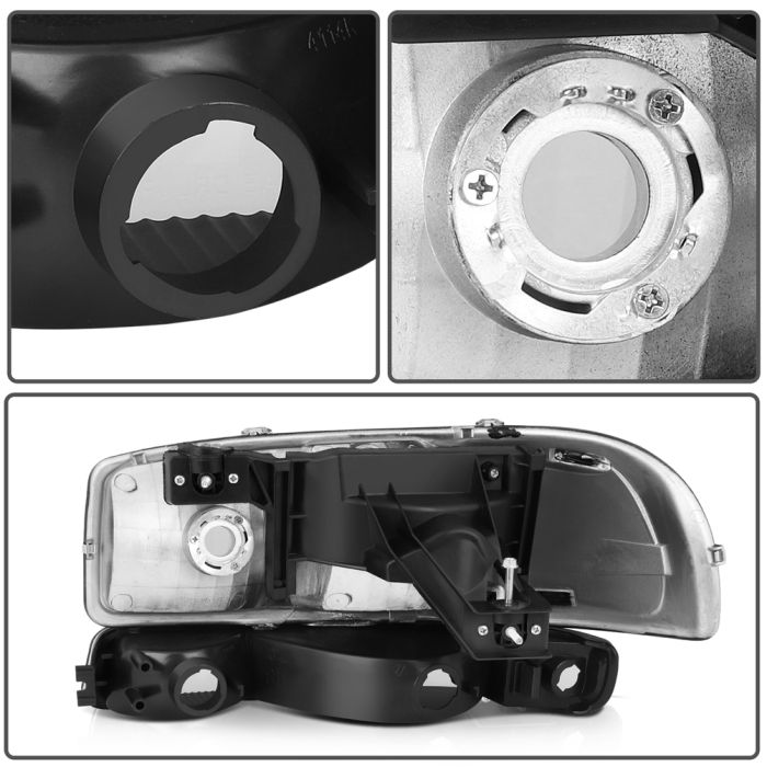 1999-2006 GMC Yukon/99-04 Sierra 2500 Headlight Assembly Driver and Passenger Side Black Housing 