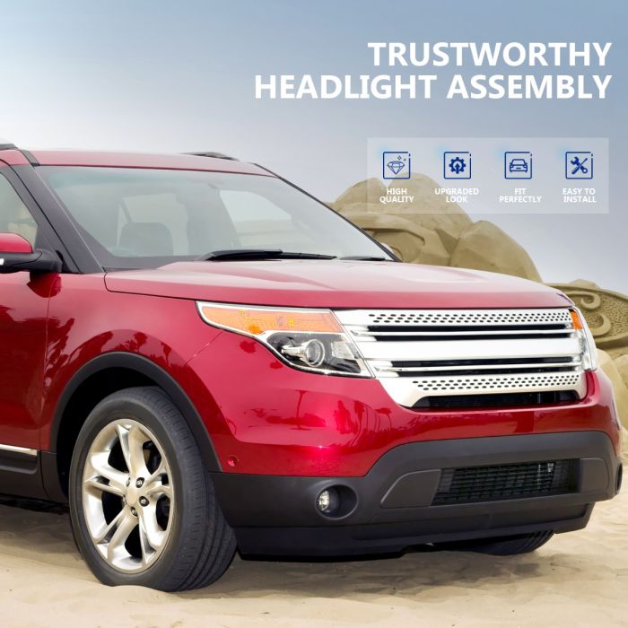 Driver Side Headlight For 2011-2015 Ford Explorer - Halogen OE Style With Bulbs & Harness 3 thumbnail image