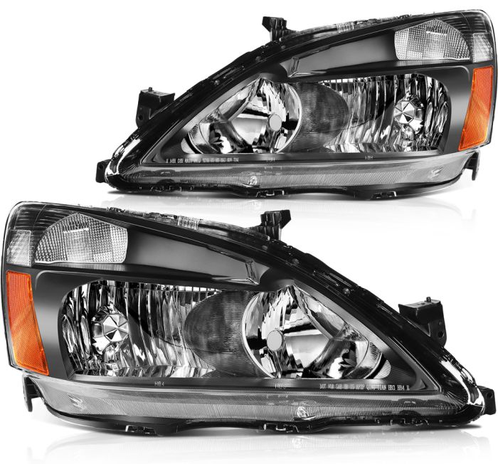 2003-2007 Honda Accord Headlight Assembly Driver and Passenger Side Black Housing 