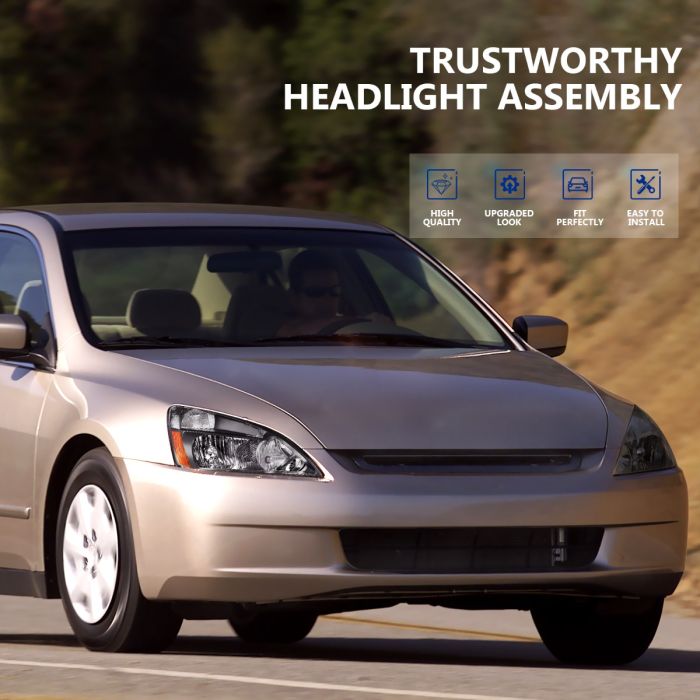 2003-2007 Honda Accord Headlight Assembly Driver and Passenger Side Black Housing 