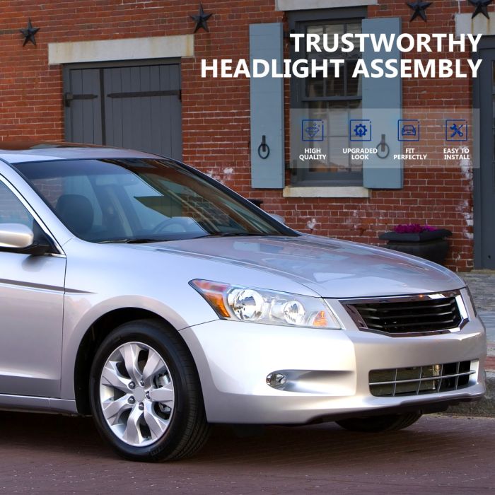 Headlight Assembly For 2008-2012 Honda Accord 4-Door Sedan Direct Replacement 