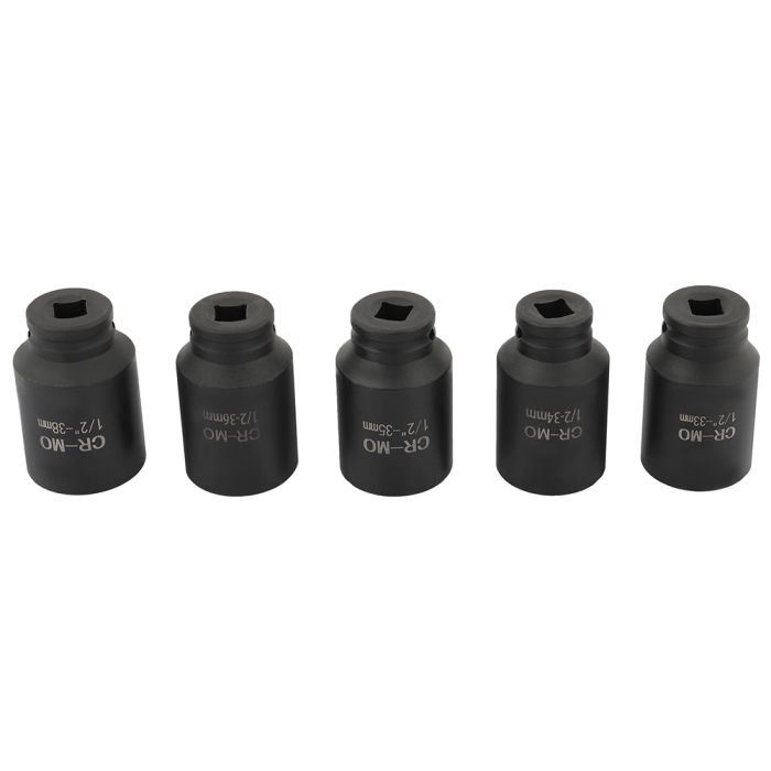 5pcs 1/2'' Drive 6 POINT Deep Spindle Axle Nut Socket Set 33, 34, 35,36 & 38 mm