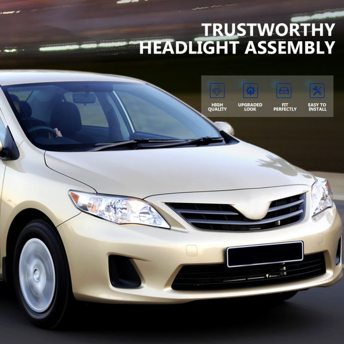 thumbnail interactive-video image 1 of Munirater Pair Headlight Assembly For Toyota Corolla 2011-2013 - Clear Lens Black Housing 1 of 3
