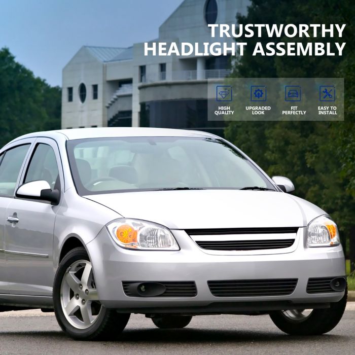 2005-2010 Chevy Cobalt 2007-2010 Pontiac G5 Headlight Assembly Driver and Passenger Side Chrome Housing 
