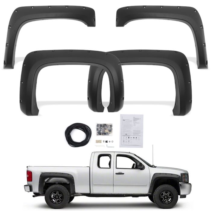 Textured Fits Chevy Silverado 1500 07-13 Fender Flares Long Bed 6.5Ft 8Ft ABS