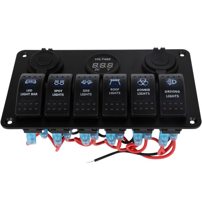 Car Boat 6-Gang Waterproof Circuit Blue Led Rocker Switch Panel Breaker