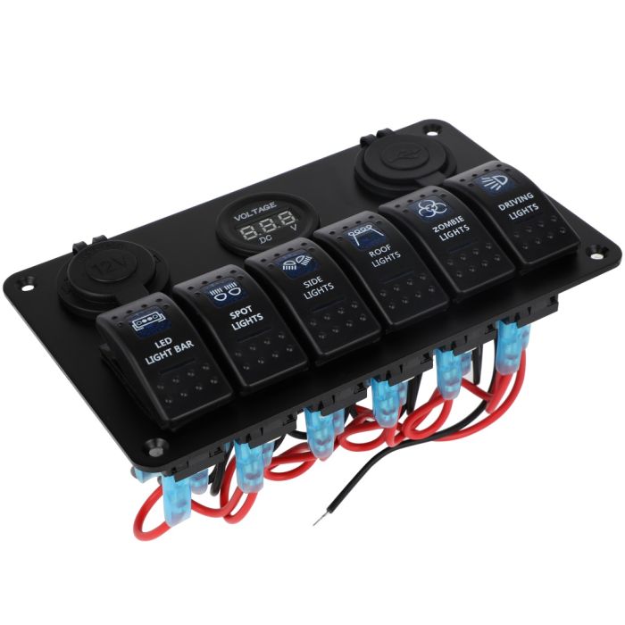Car Boat 6-Gang Waterproof Circuit Blue Led Rocker Switch Panel Breaker