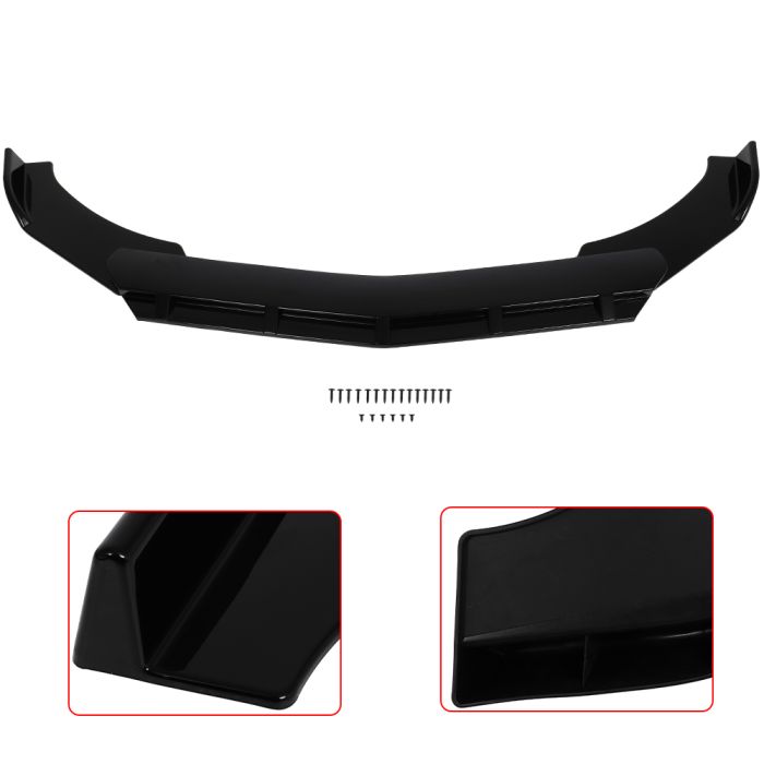 Universal Adjustable Front Bumper Lip For Most -Gloss Black - 3PCS