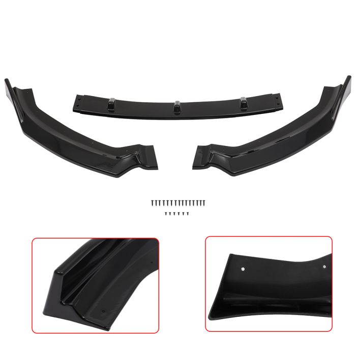 2018-2020 Audi A3 S3 Sport Front Bumper Lip Spoiler Splitter Painted Gloss Black - 3PCS