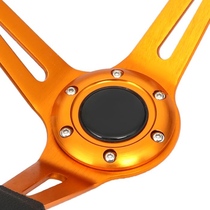 350mm 6-Bolt Universal Car Racing Steering Wheel Aluminum Frame Orange Center