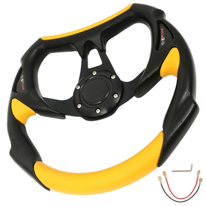 320mm Battle Style Racing Steering Wheel Black And Yellow + Silver Horn Button