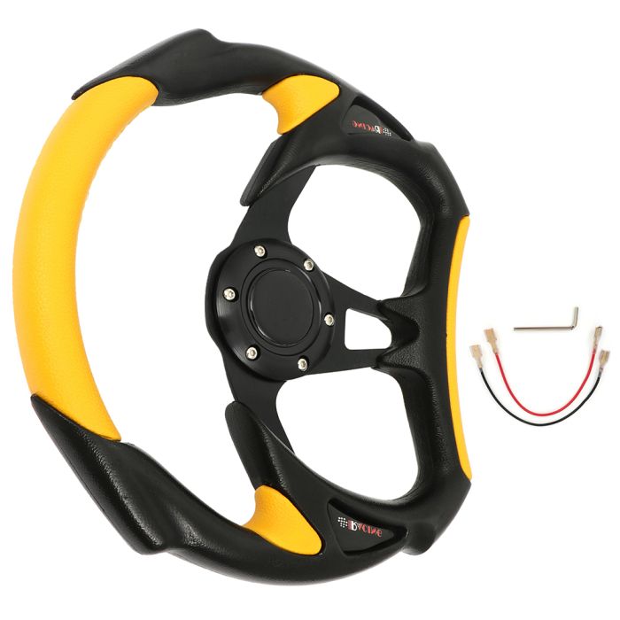 320mm Battle Style Racing Steering Wheel Black And Yellow + Silver Horn Button