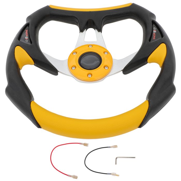 320mm Battle Style Racing Steering Wheel Black And Yellow + Silver Horn Button