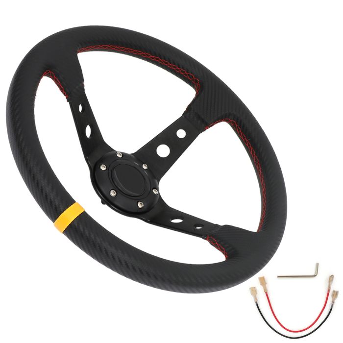 New Carbon Fiber 14in/350mm 3 Spoke Deep Dish 6 Bolt Sport Racing Steering Wheel