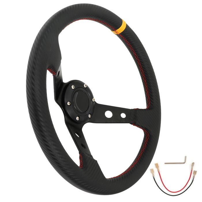 New Carbon Fiber 14in/350mm 3 Spoke Deep Dish 6 Bolt Sport Racing Steering Wheel