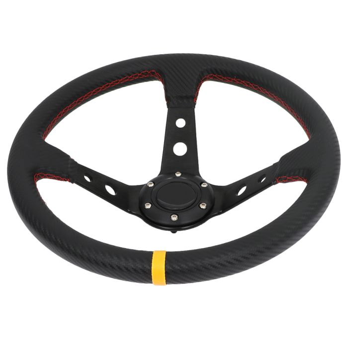 New Carbon Fiber 14in/350mm 3 Spoke Deep Dish 6 Bolt Sport Racing Steering Wheel