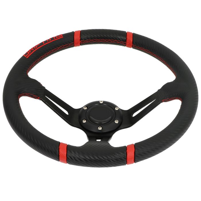 350MM Universal Red 3D Black Spoke 6 Bolt Racing Steering Wheel & Horn Button