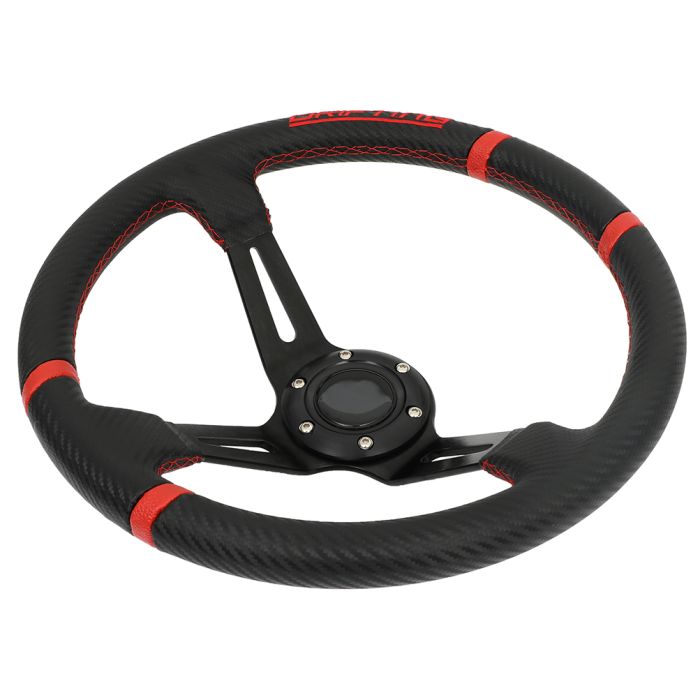 350MM Universal Red 3D Black Spoke 6 Bolt Racing Steering Wheel & Horn Button