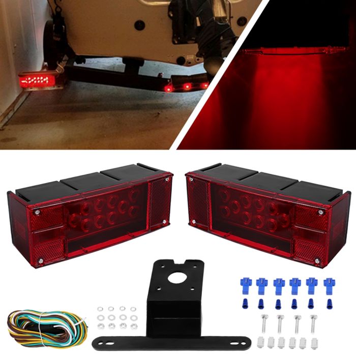 LED Submersible Rectangle Trailer Light Kit Stop Turn Tail and License Red/White