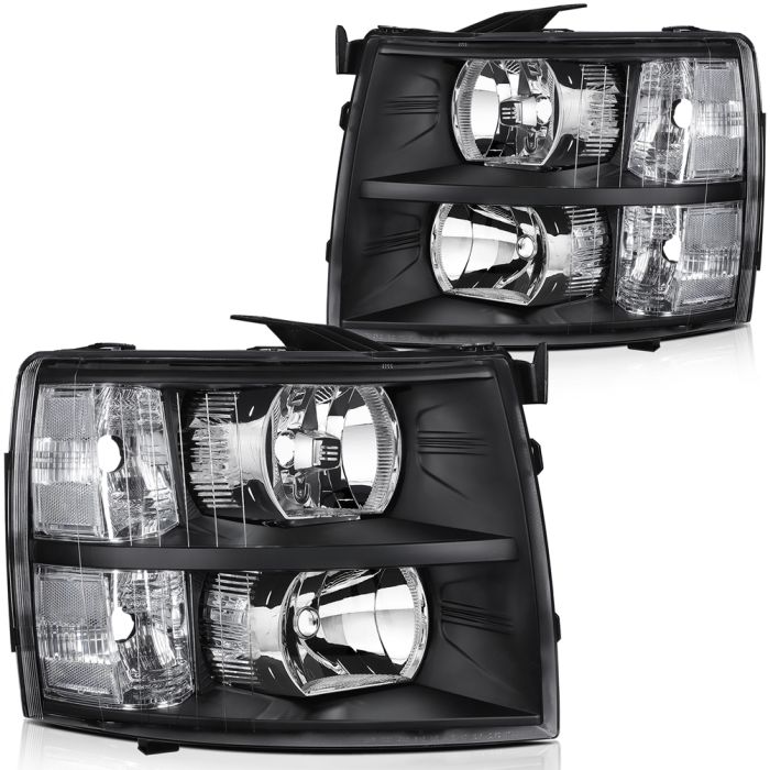 2007 Chevy Silverado 1500 2500 3500 Black Housing Headlights Assembly Driver and Passenger Side