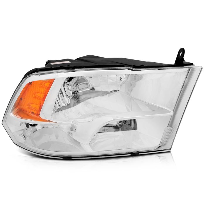 Pair Of PARTHIGH Halogen Headlight Assemblies For Dodge Ram 1500-5500 (2009-2010) - Chrome Housing, Clear Lens - Replace 68001485AG