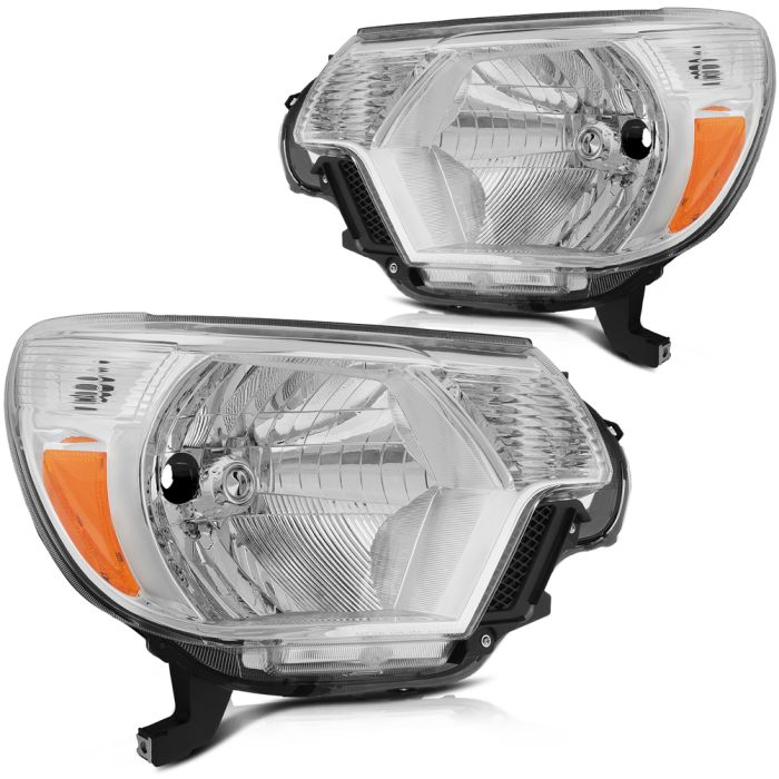 2012-2015 Toyota Tacoma Headlights Assembly Driver and Passenger Side Chrome Housing 