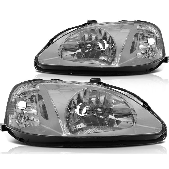 For 1999-2000 Honda Civic Replacement Front Chrome Headlights Assembly Lamp Pair