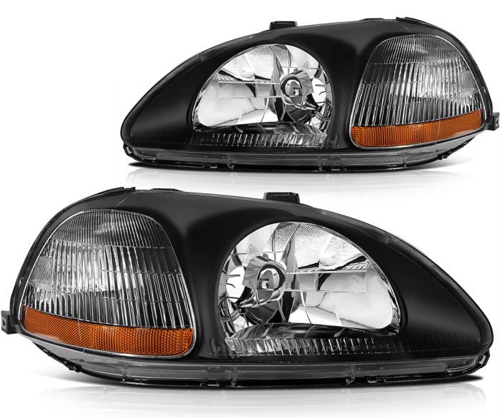 For 1996-1998 Honda Civic Replacement Black Housing Headlights Assembly Pair