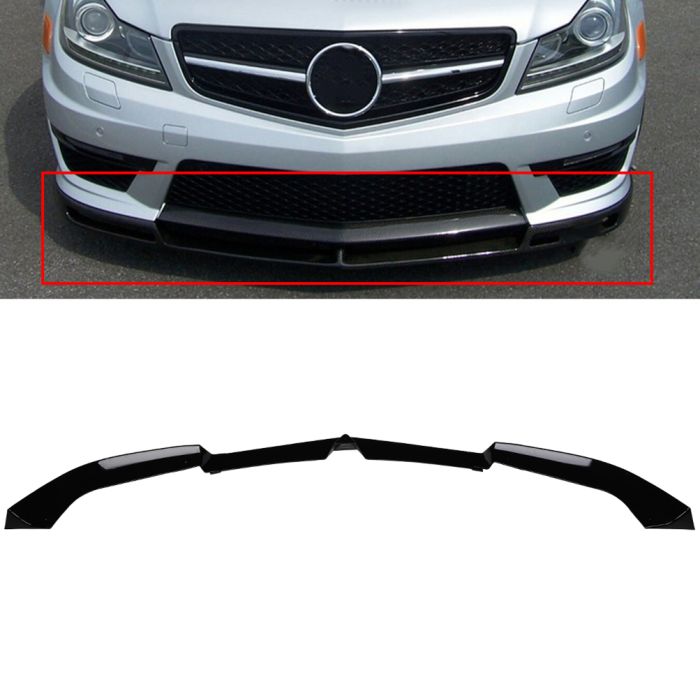 Front Bumper Lip For 2012-2014 Mercedes-Benz W204 C-Class -Gloss Black