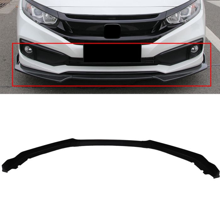 For 2016-2020 Honda Civic Unpainted Black Front Bumper Body Kit Lip 3PCS