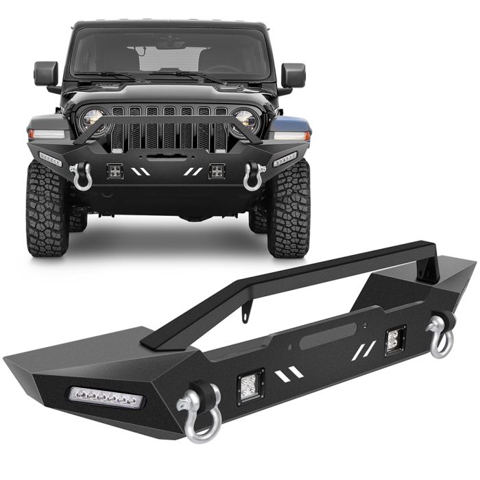 For 87-06 Jeep Wrangler YJ TJ Front Bumper Winch Plate&Built + Led Lights