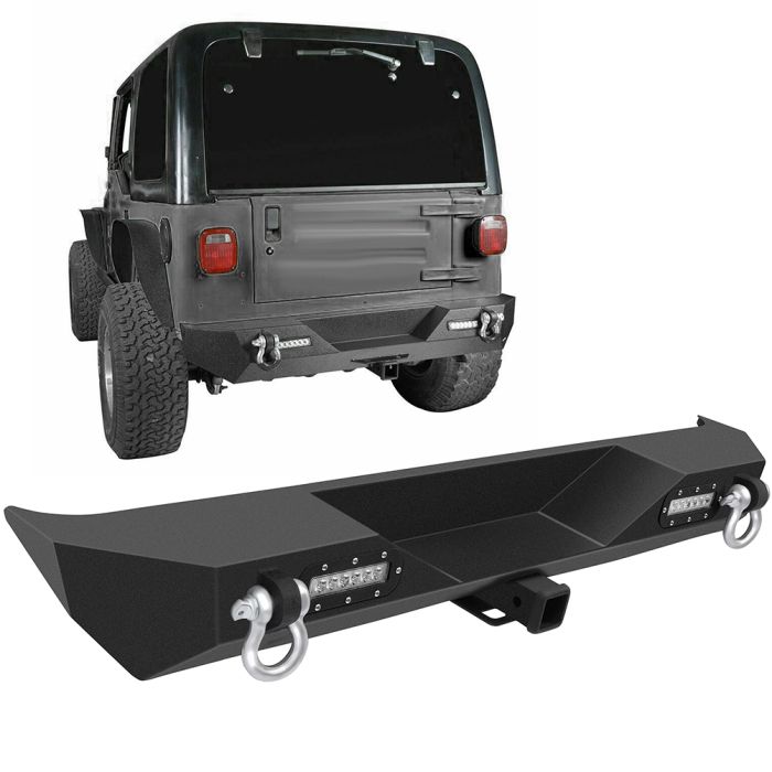 For Jeep Wrangler TJ YJ Textured Rear Bumper w/2 LED lights Hitch Receiver 87-06